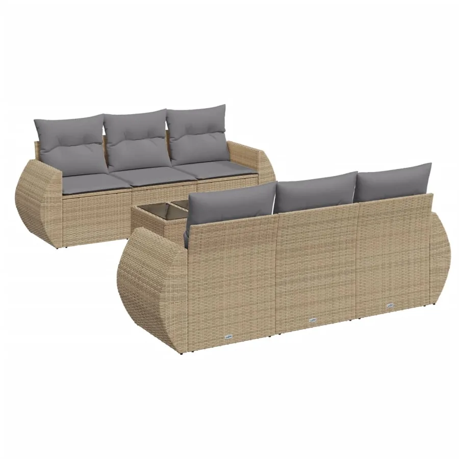 Salon de jardin avec coussins 7 pcs beige résine tressée - 2
