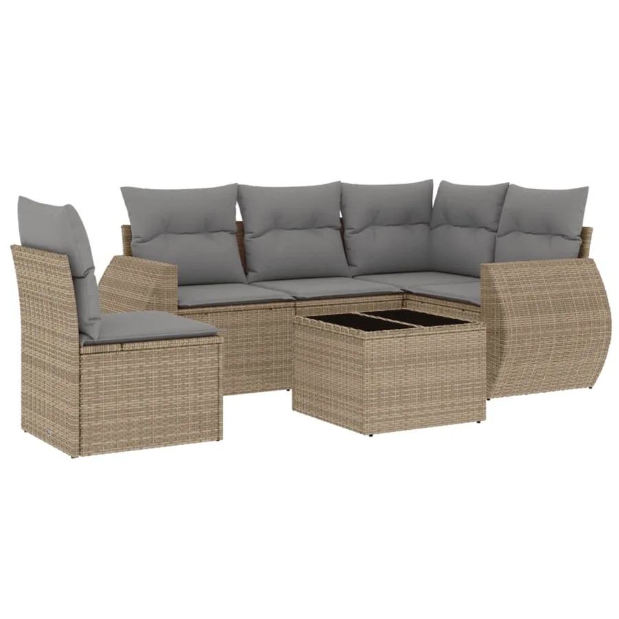 Salon de jardin avec coussins 6 pcs beige résine tressée - 2