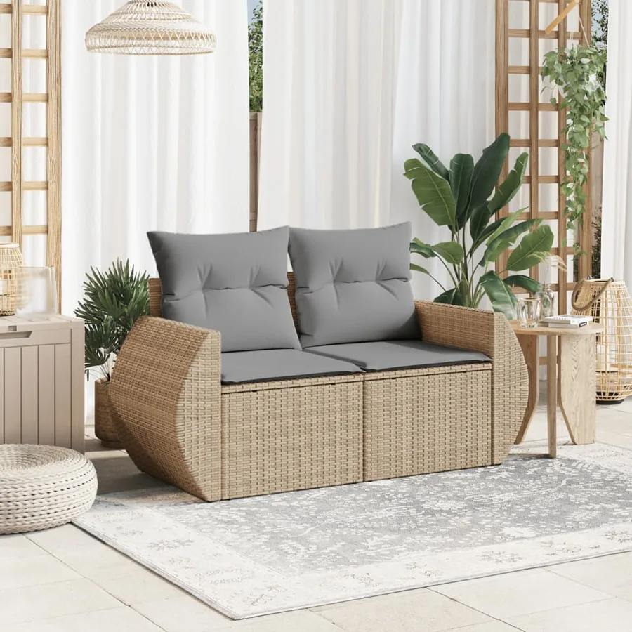 Canapé de jardin avec coussins 2 places beige résine tressée - 3