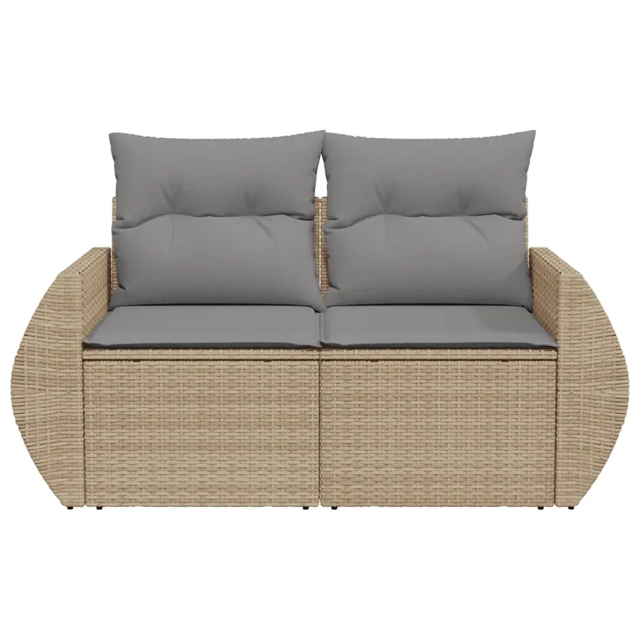 Canapé de jardin avec coussins 2 places beige résine tressée - 4