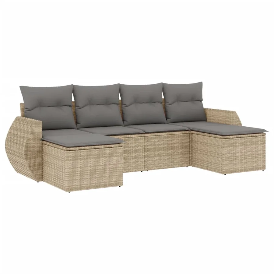 Salon de jardin avec coussins 6 pcs beige résine tressée - 2