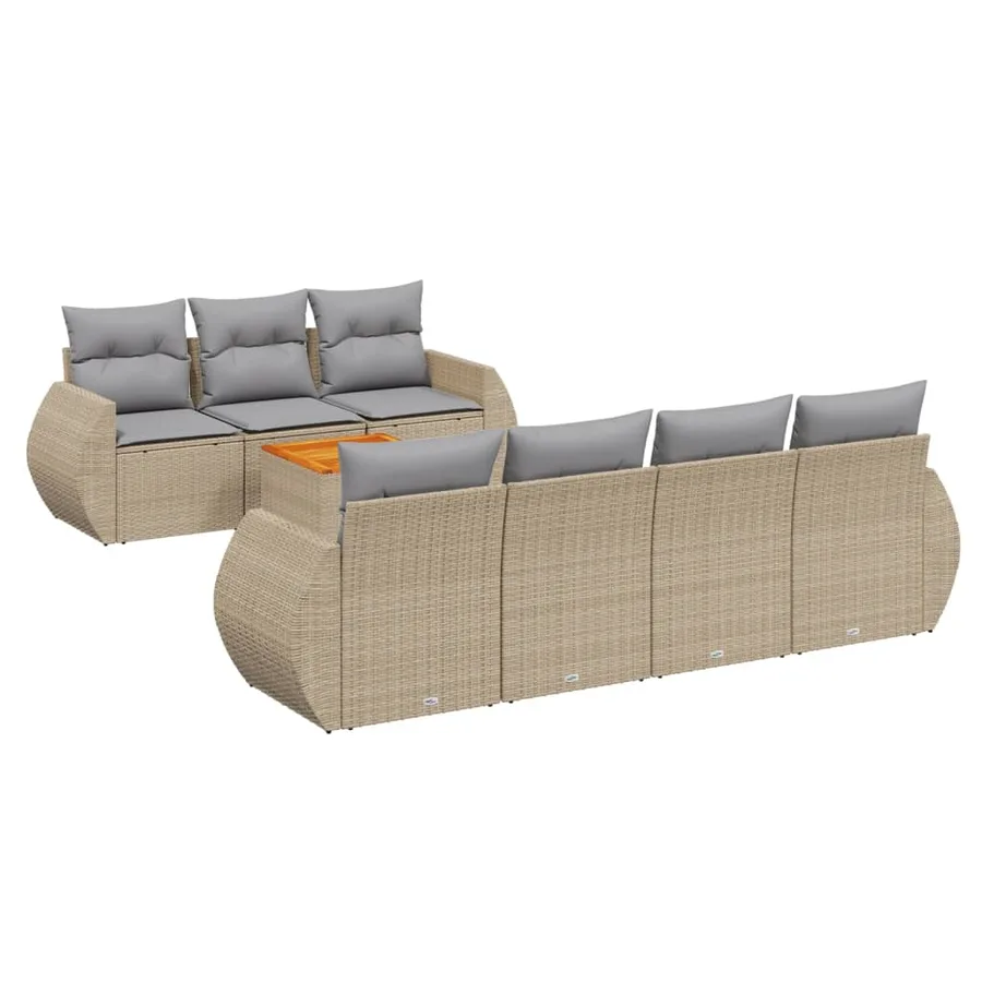Salon de jardin avec coussins 8 pcs beige résine tressée - 2