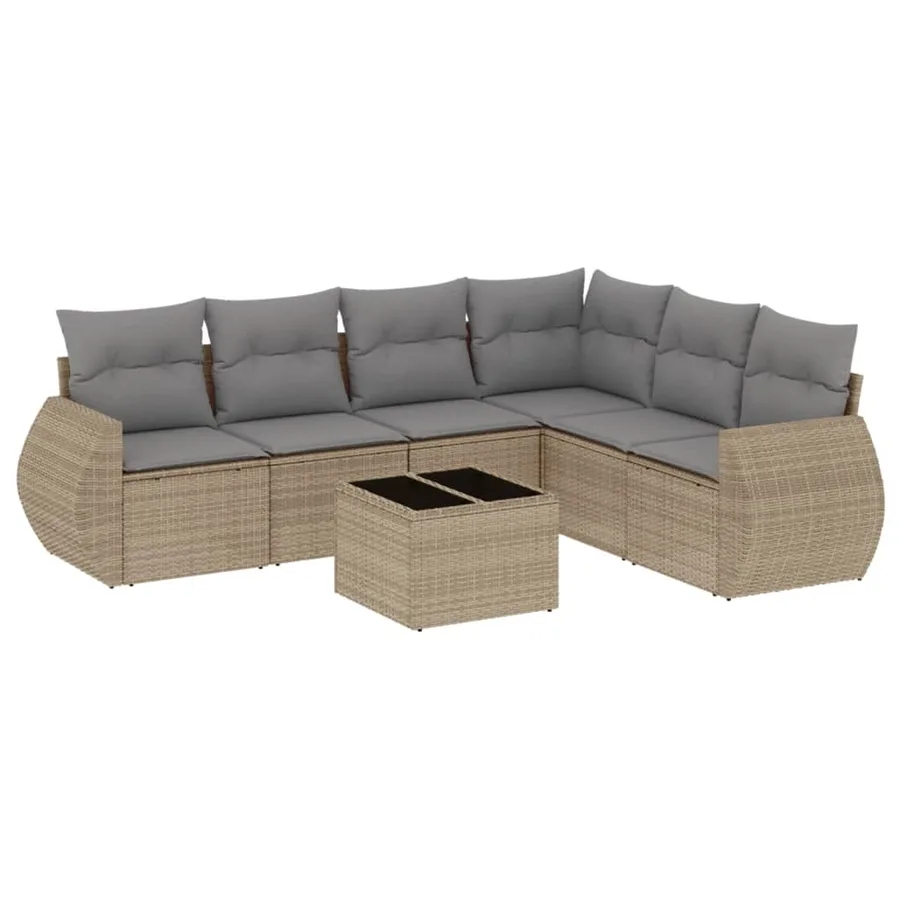 Salon de jardin avec coussins 7 pcs beige résine tressée - 2