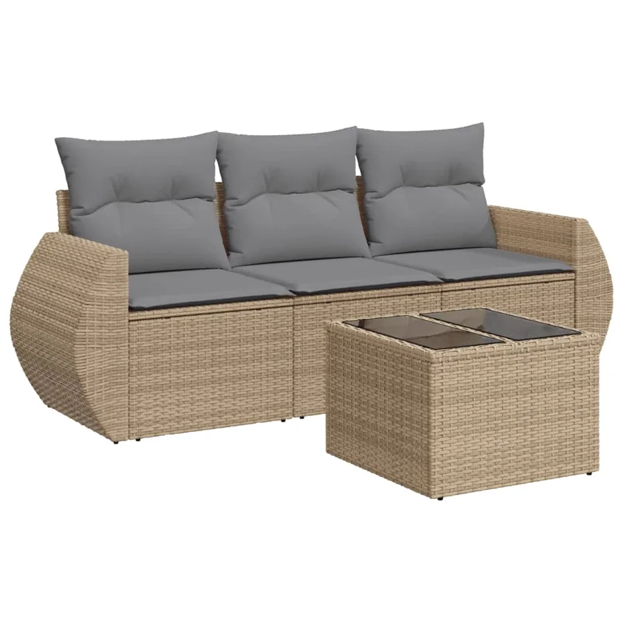 Salon de jardin avec coussins 4 pcs beige résine tressée - 2