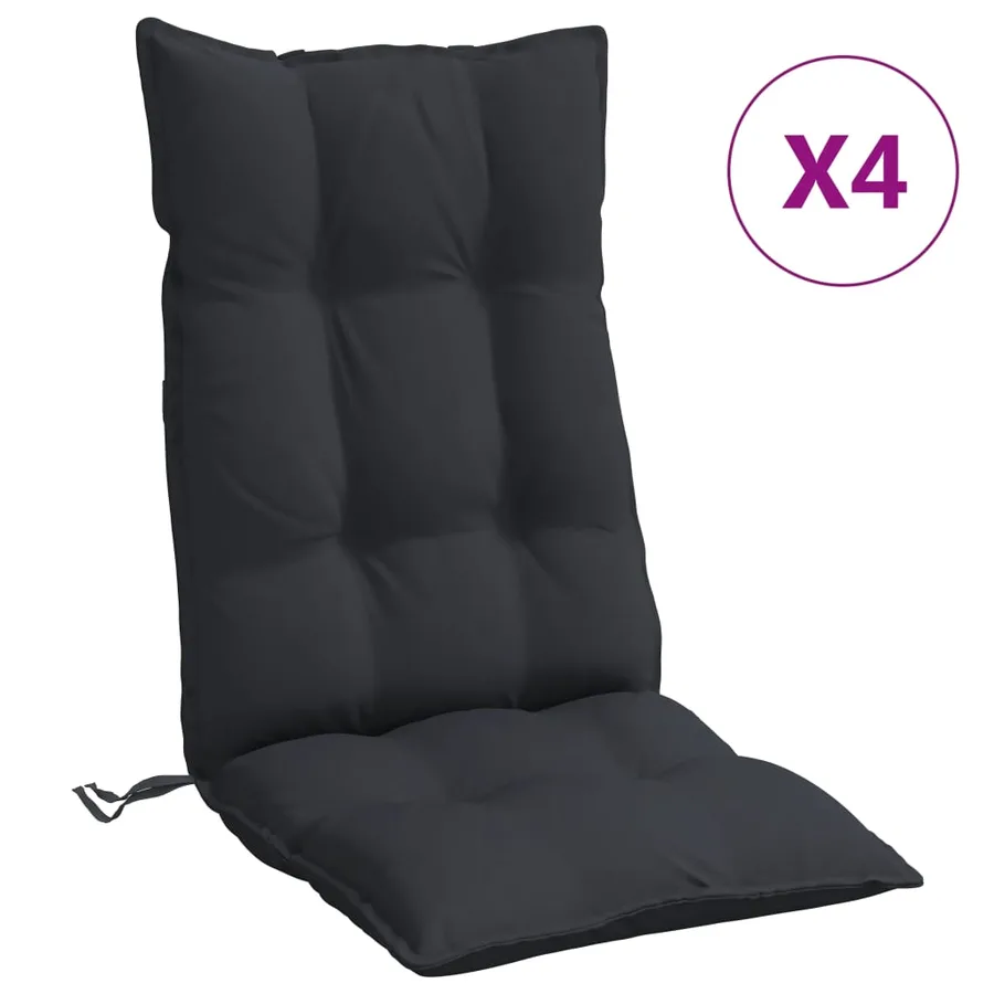 Coussins de chaise à dossier haut lot de 4 noir tissu oxford - 2