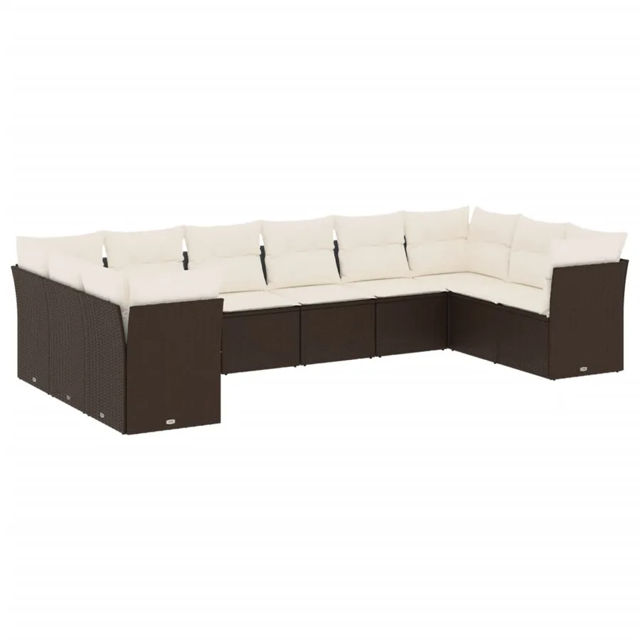 Salon de jardin 10 pcs avec coussins marron résine tressée - 2