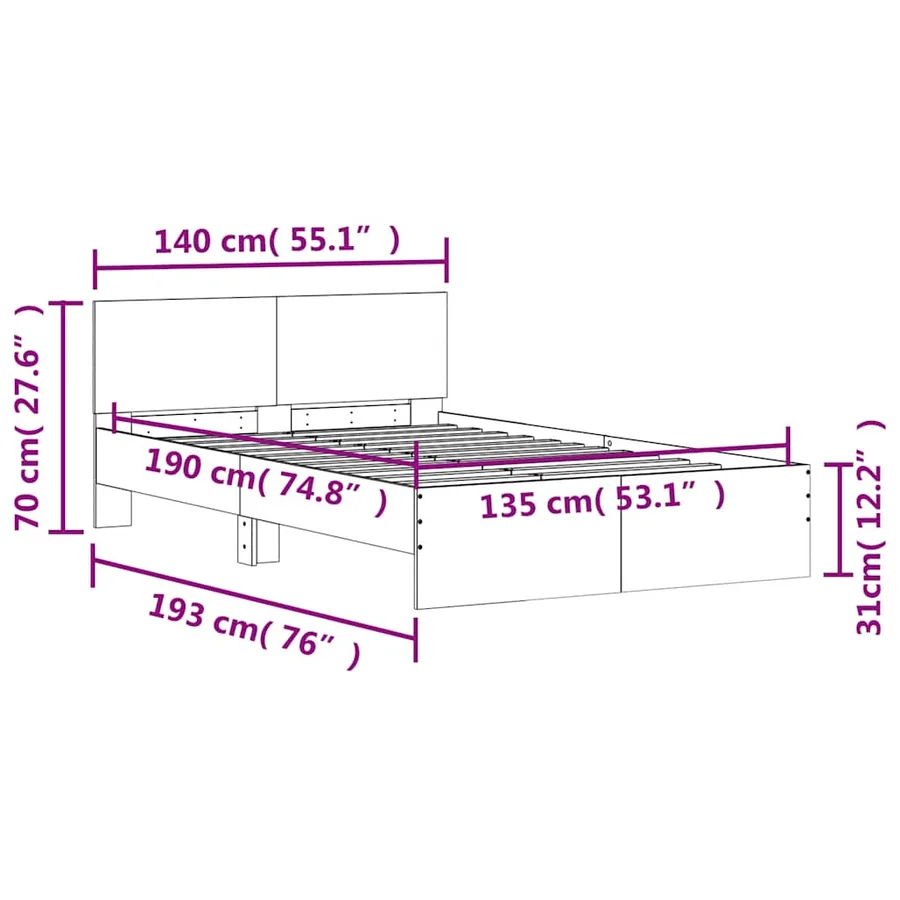 Cadre de lit sans matelas chêne marron 135x190 cm - 10
