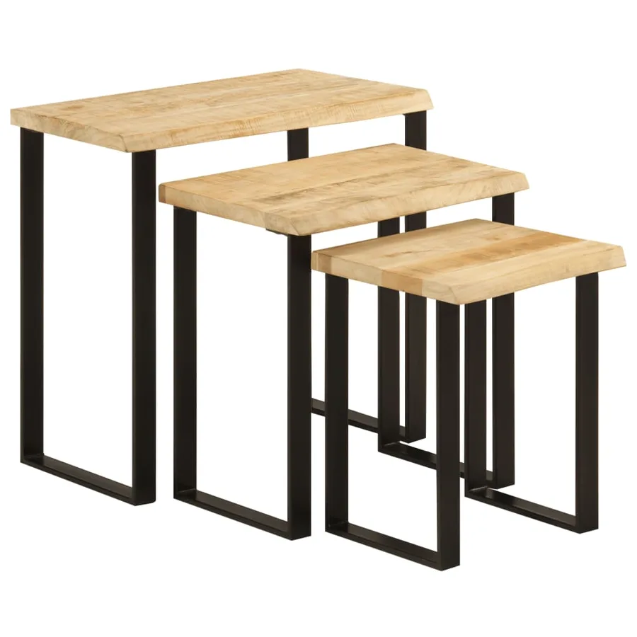 Tables gigognes 3 pcs avec bord vivant bois de manguier massif - 11