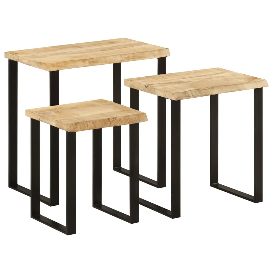 Tables gigognes 3 pcs avec bord vivant bois de manguier massif - 2