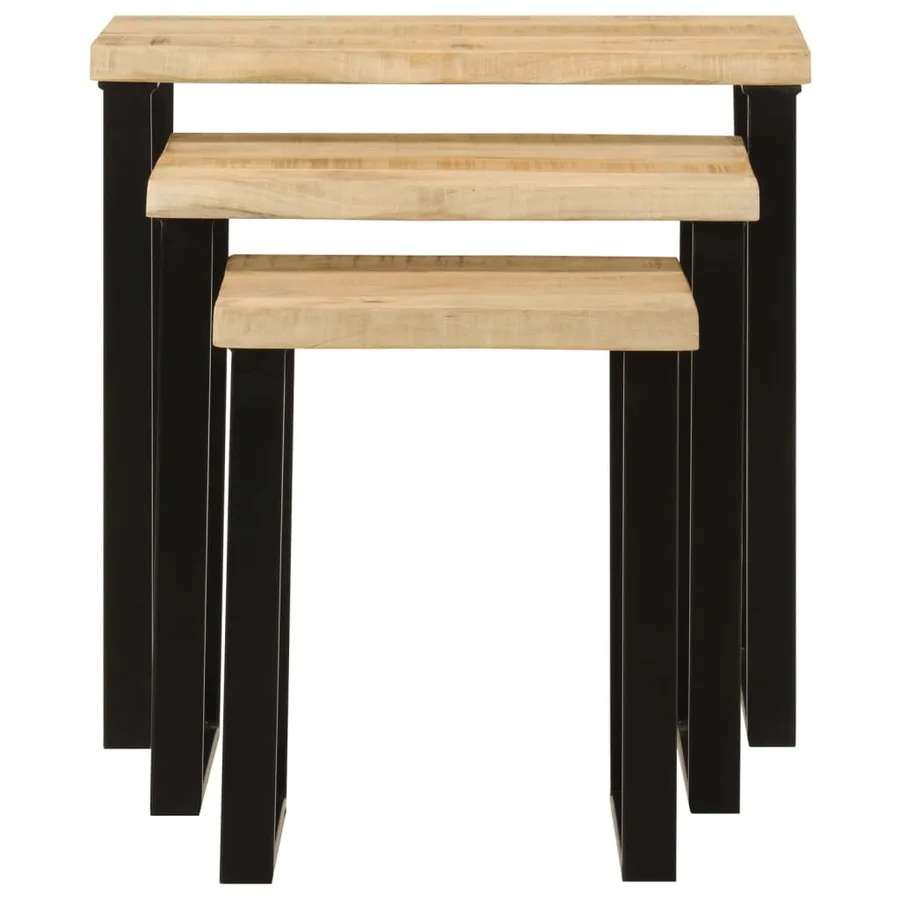 Tables gigognes 3 pcs avec bord vivant bois de manguier massif - 3