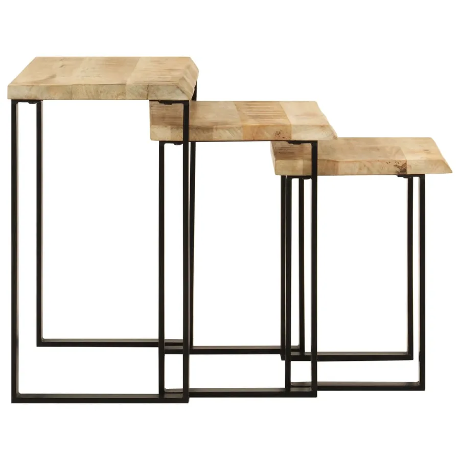Tables gigognes 3 pcs avec bord vivant bois de manguier massif - 4