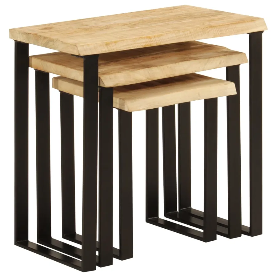 Tables gigognes 3 pcs avec bord vivant bois de manguier massif - 5