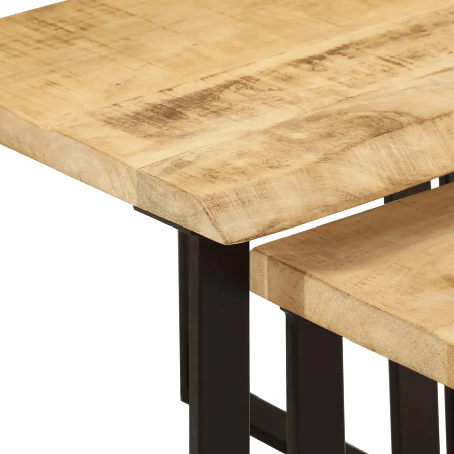 Tables gigognes 3 pcs avec bord vivant bois de manguier massif - 7