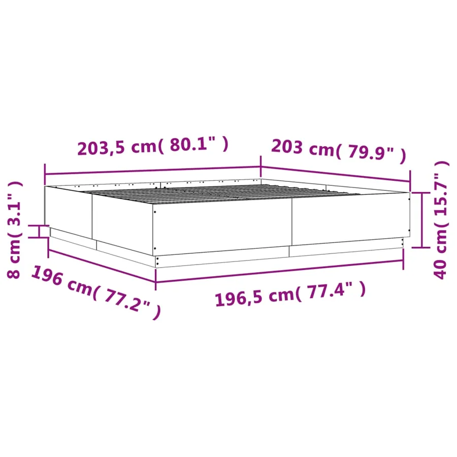 Cadre de lit avec LED sans matelas sonoma gris 200x200 cm - 14