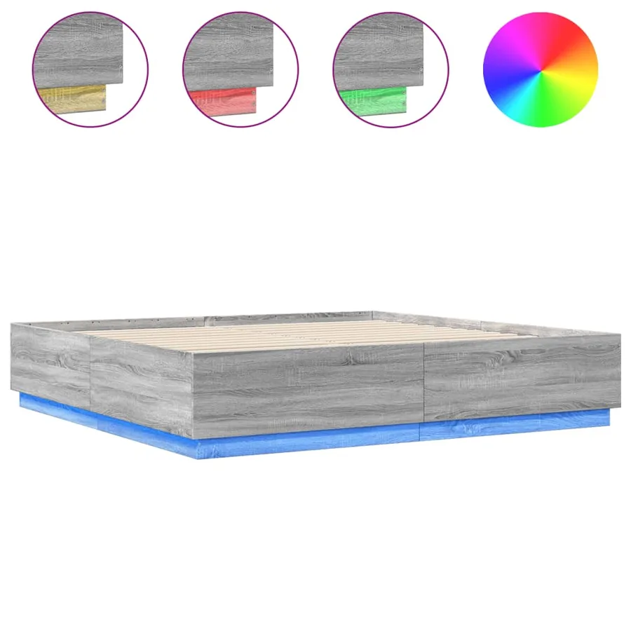 Cadre de lit avec LED sans matelas sonoma gris 200x200 cm - 2