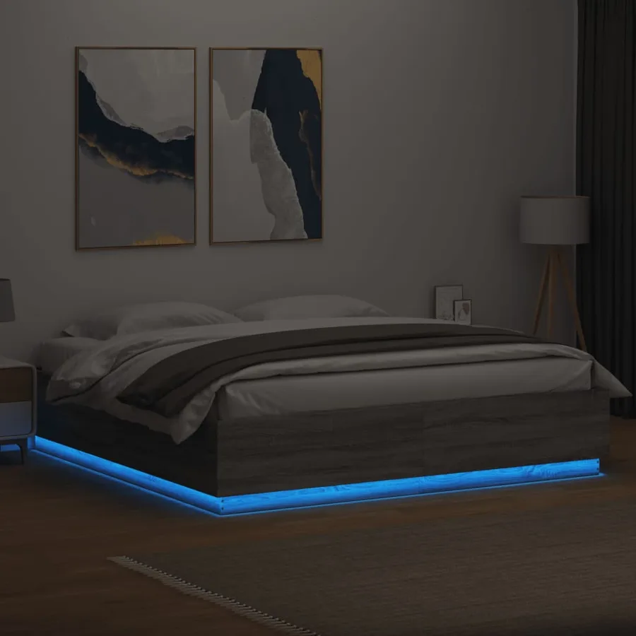 Cadre de lit avec LED sans matelas sonoma gris 200x200 cm - 4