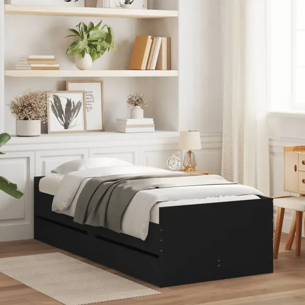 Cadre de lit sans matelas noir 75x190 cm