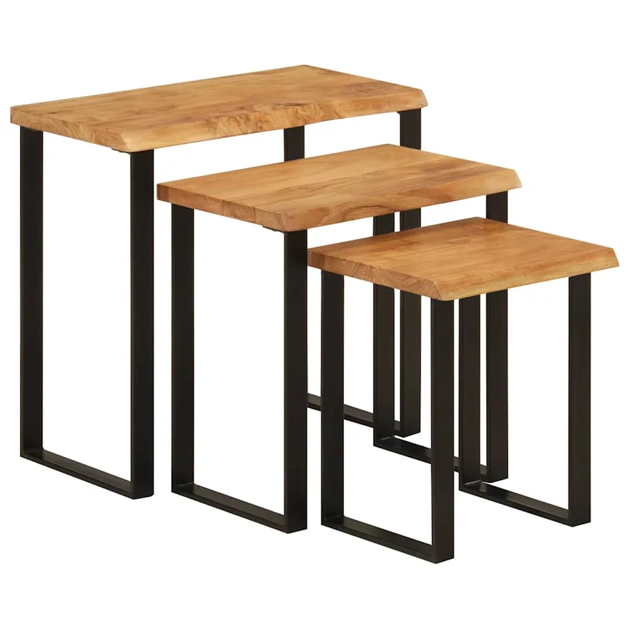 Tables gigognes 3 pcs avec bord vivant bois massif d'acacia - 10