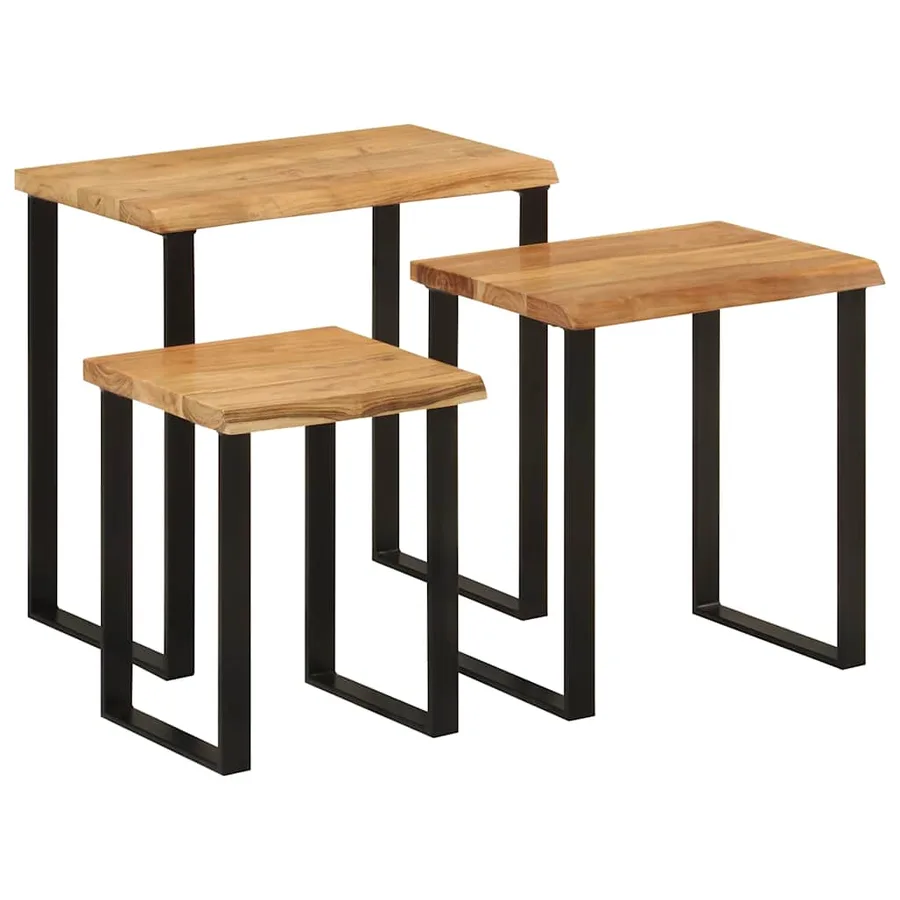 Tables gigognes 3 pcs avec bord vivant bois massif d'acacia - 2