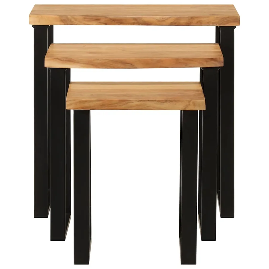 Tables gigognes 3 pcs avec bord vivant bois massif d'acacia - 3