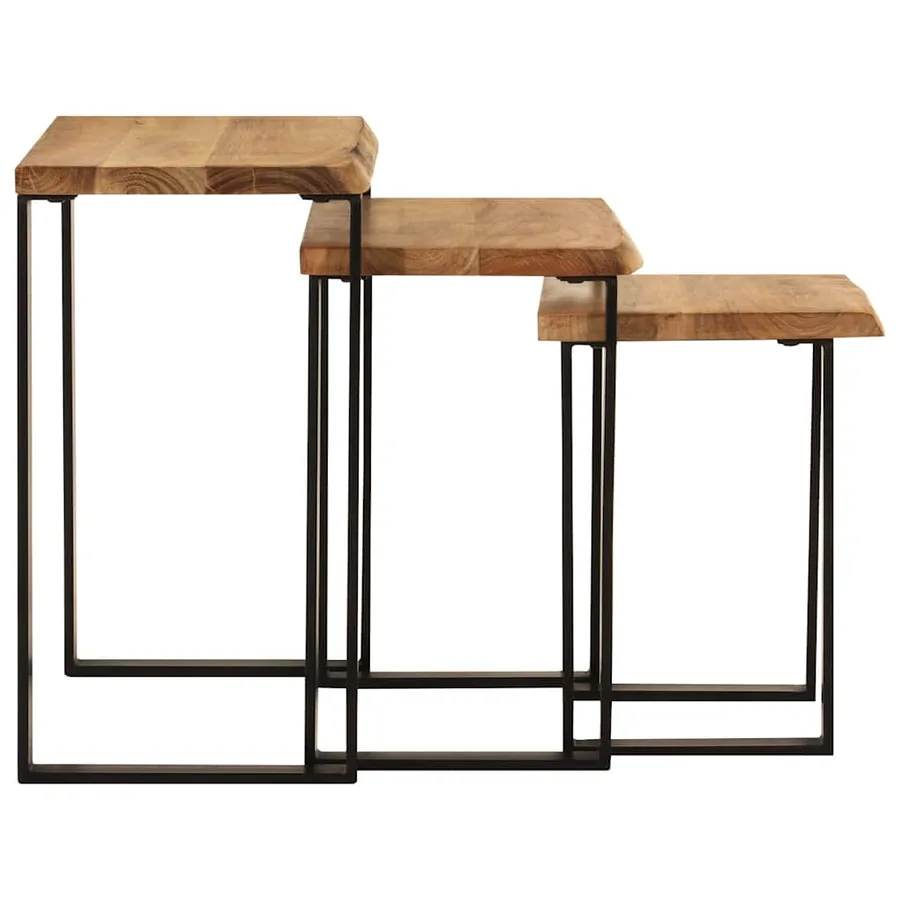 Tables gigognes 3 pcs avec bord vivant bois massif d'acacia - 4