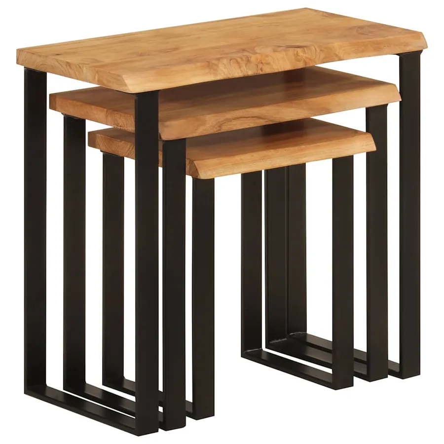 Tables gigognes 3 pcs avec bord vivant bois massif d'acacia - 5