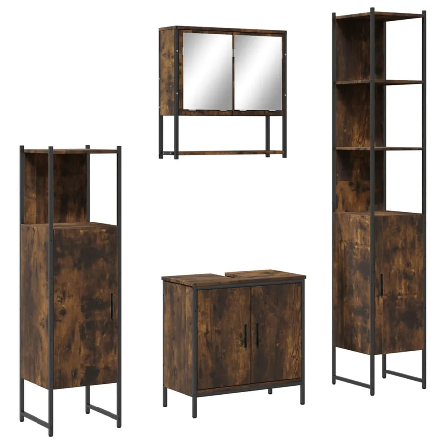 Ensemble de meubles de salle de bain 4 pcs Chêne fumé Bois - 2