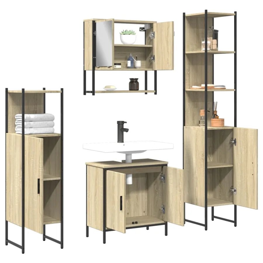 Ensemble de meubles de salle de bain 4 pcs Chêne fumé Bois - 3
