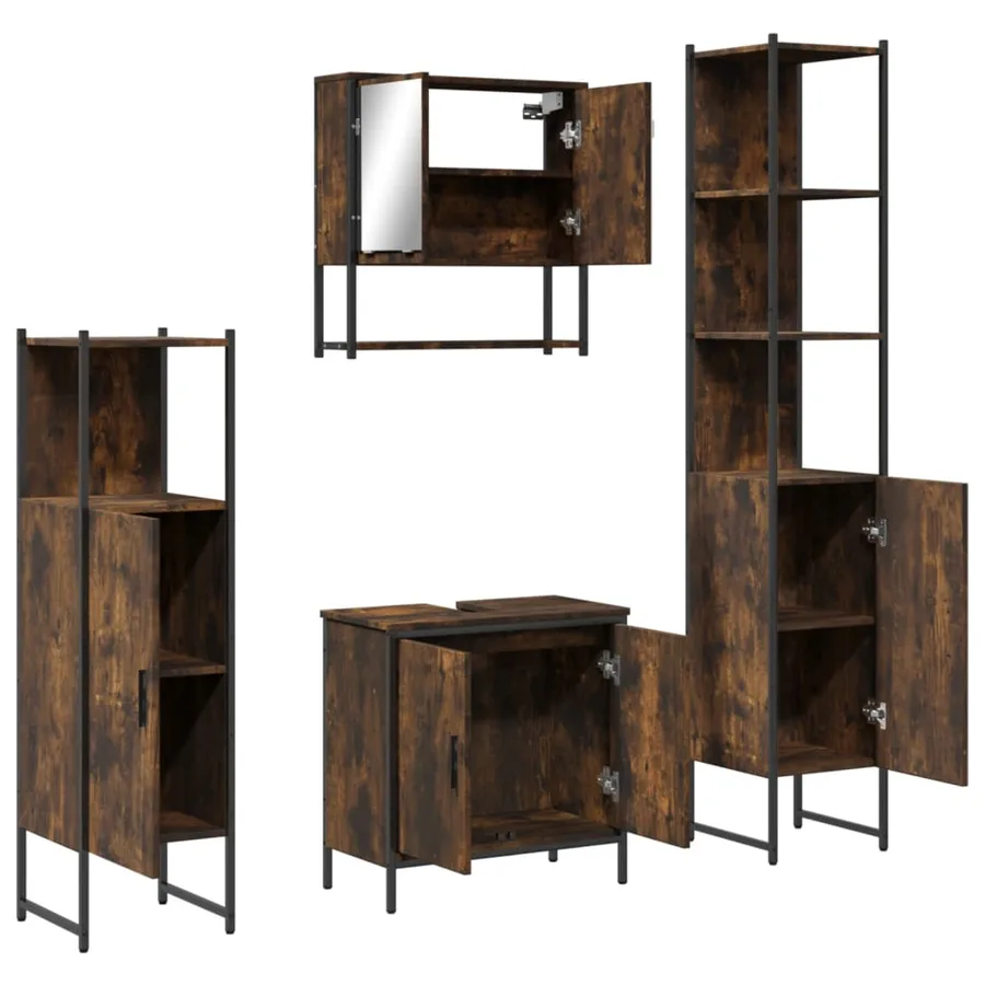 Ensemble de meubles de salle de bain 4 pcs Chêne fumé Bois - 5
