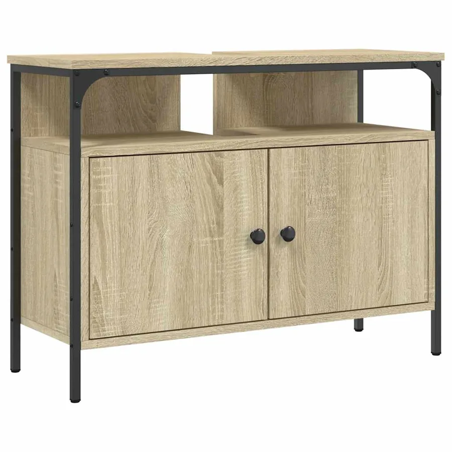 Armoire lavabo de salle de bain chêne sonoma 80x30x60 cm - 2