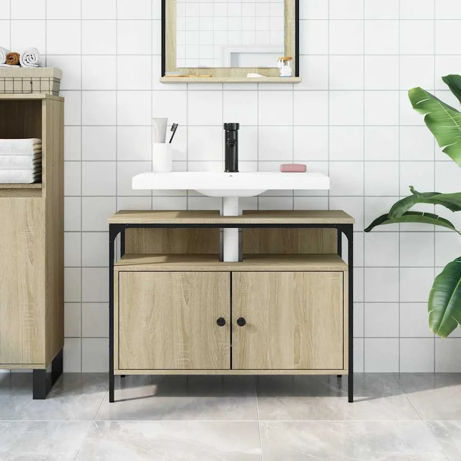 Armoire lavabo de salle de bain chêne sonoma 80x30x60 cm - 3