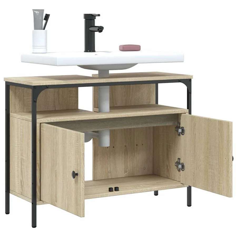 Armoire lavabo de salle de bain chêne sonoma 80x30x60 cm - 9