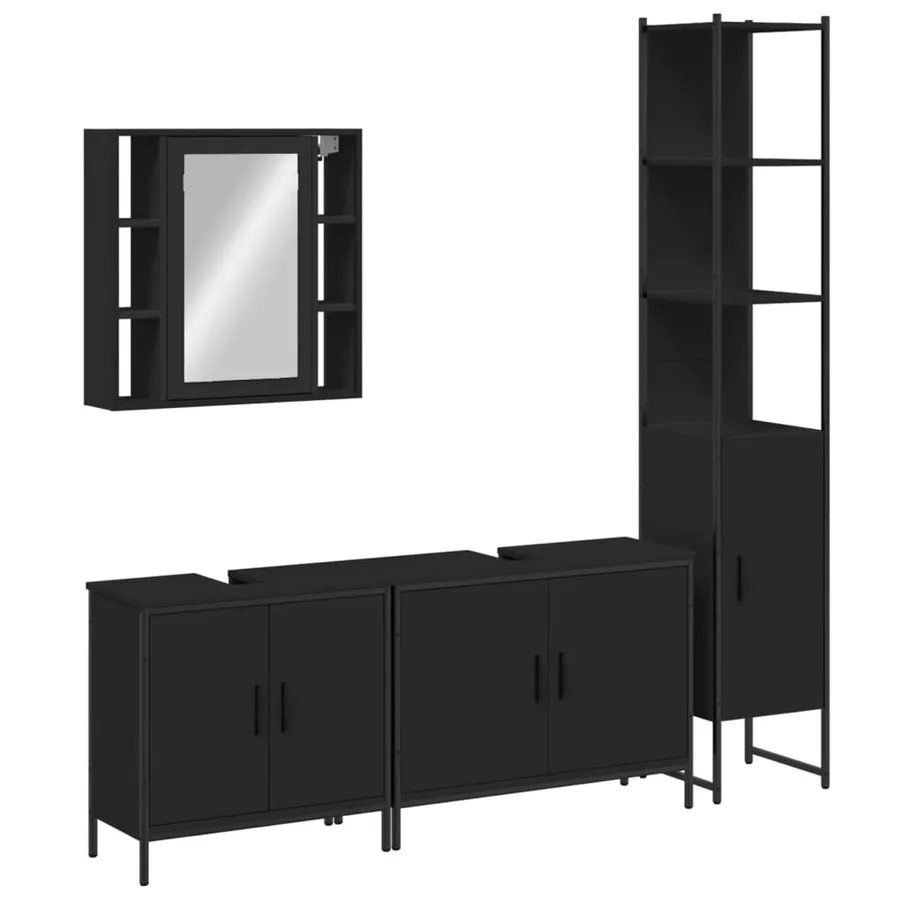 Ensemble d’armoires salle de bain 4 pcs noir bois d'ingénierie - 2