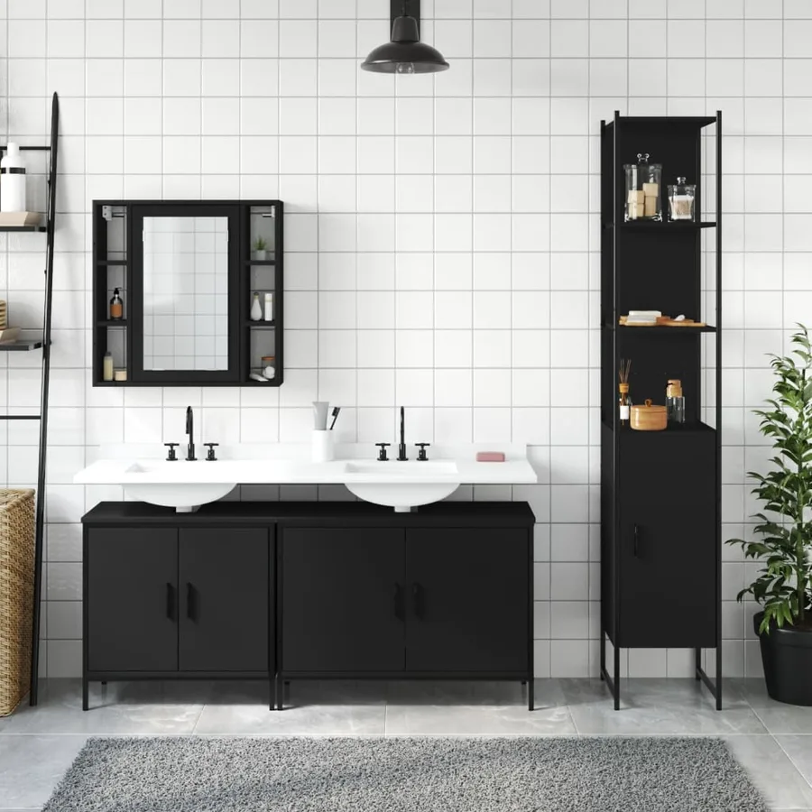 Ensemble d’armoires salle de bain 4 pcs noir bois d'ingénierie - 3