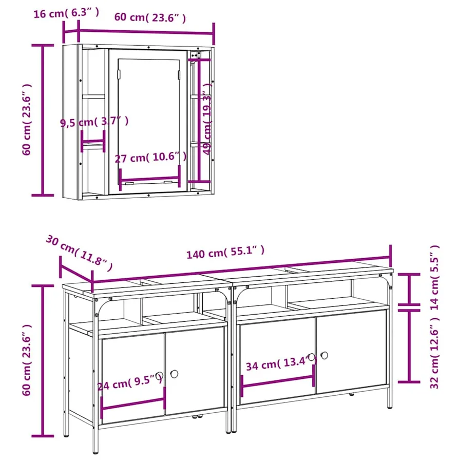 Ensemble d'armoires salle de bain 3 pcs noir bois d'ingénierie - 13