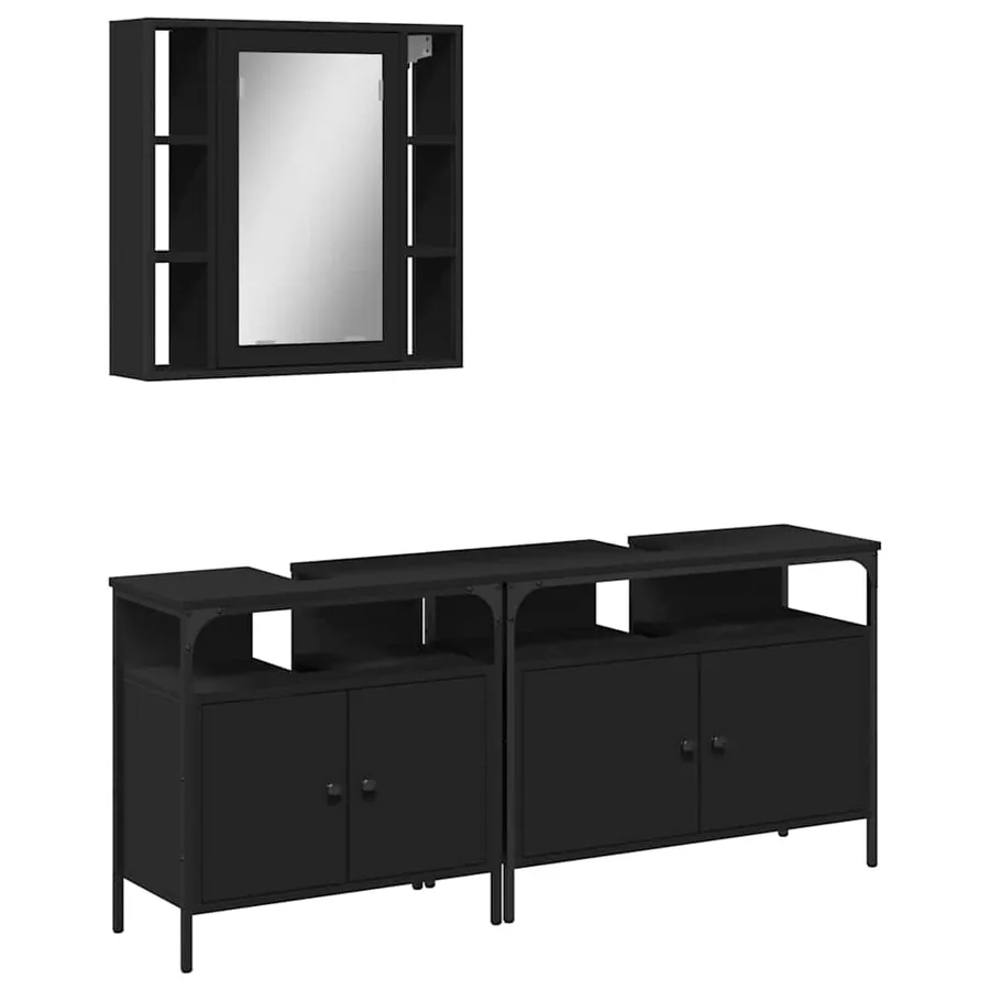 Ensemble d'armoires salle de bain 3 pcs noir bois d'ingénierie - 2