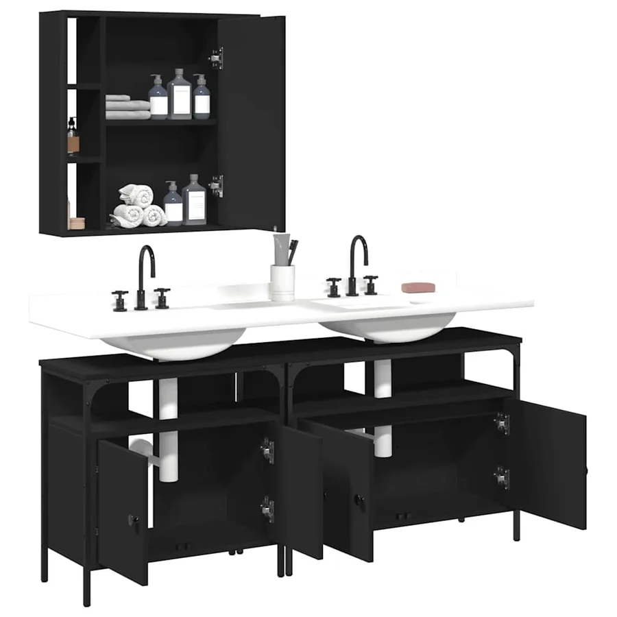 Ensemble d'armoires salle de bain 3 pcs noir bois d'ingénierie - 4