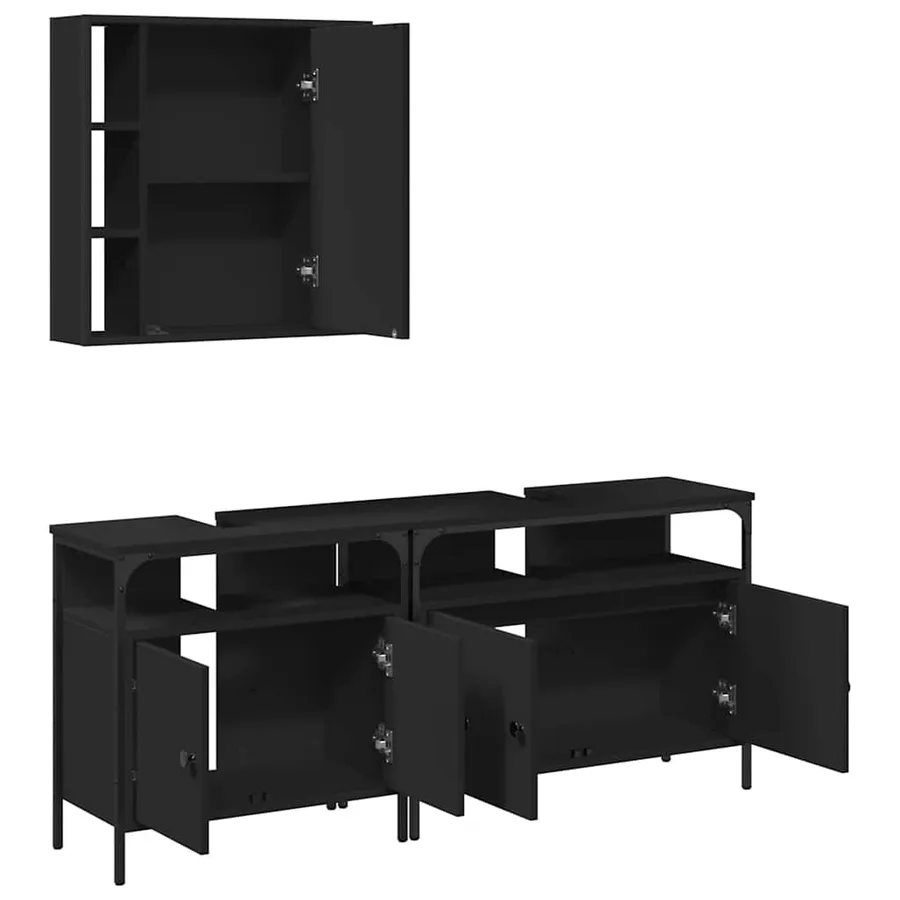 Ensemble d'armoires salle de bain 3 pcs noir bois d'ingénierie - 5