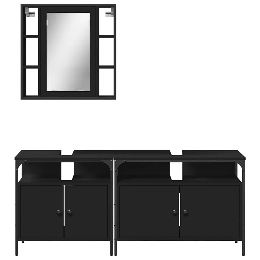 Ensemble d'armoires salle de bain 3 pcs noir bois d'ingénierie - 6