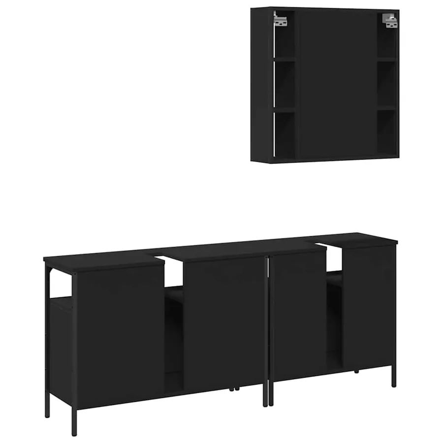 Ensemble d'armoires salle de bain 3 pcs noir bois d'ingénierie - 8