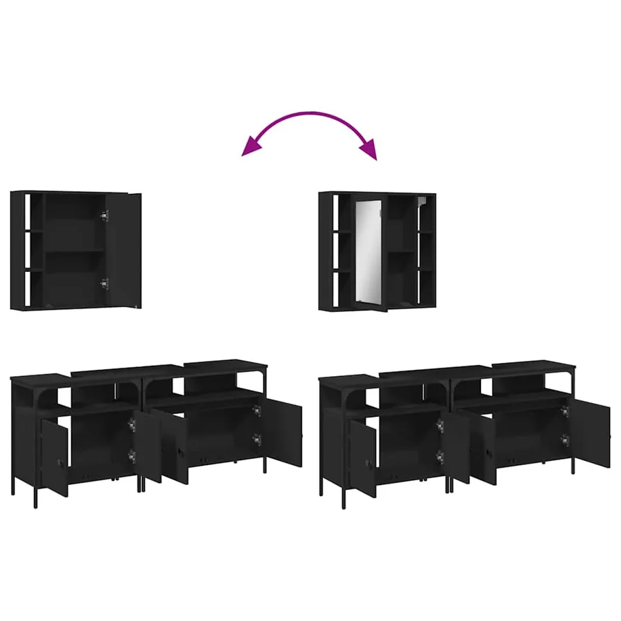 Ensemble d'armoires salle de bain 3 pcs noir bois d'ingénierie - 9