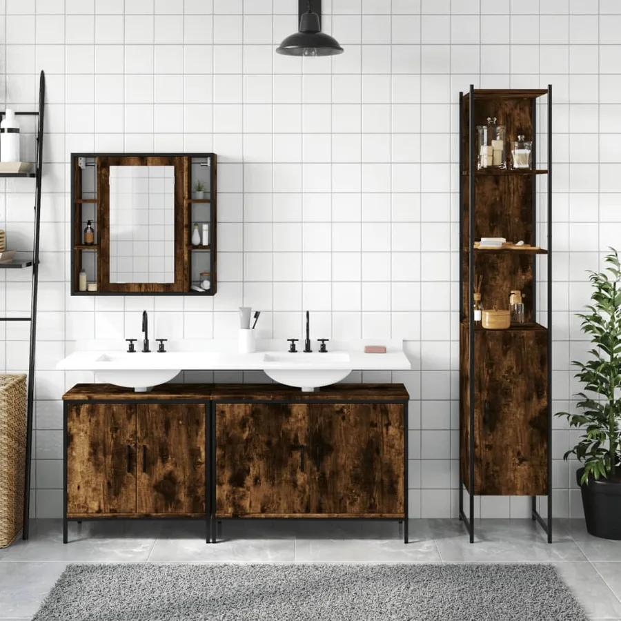 Ensemble d'armoires de salle de bain 4 pcs chêne fumé - 3