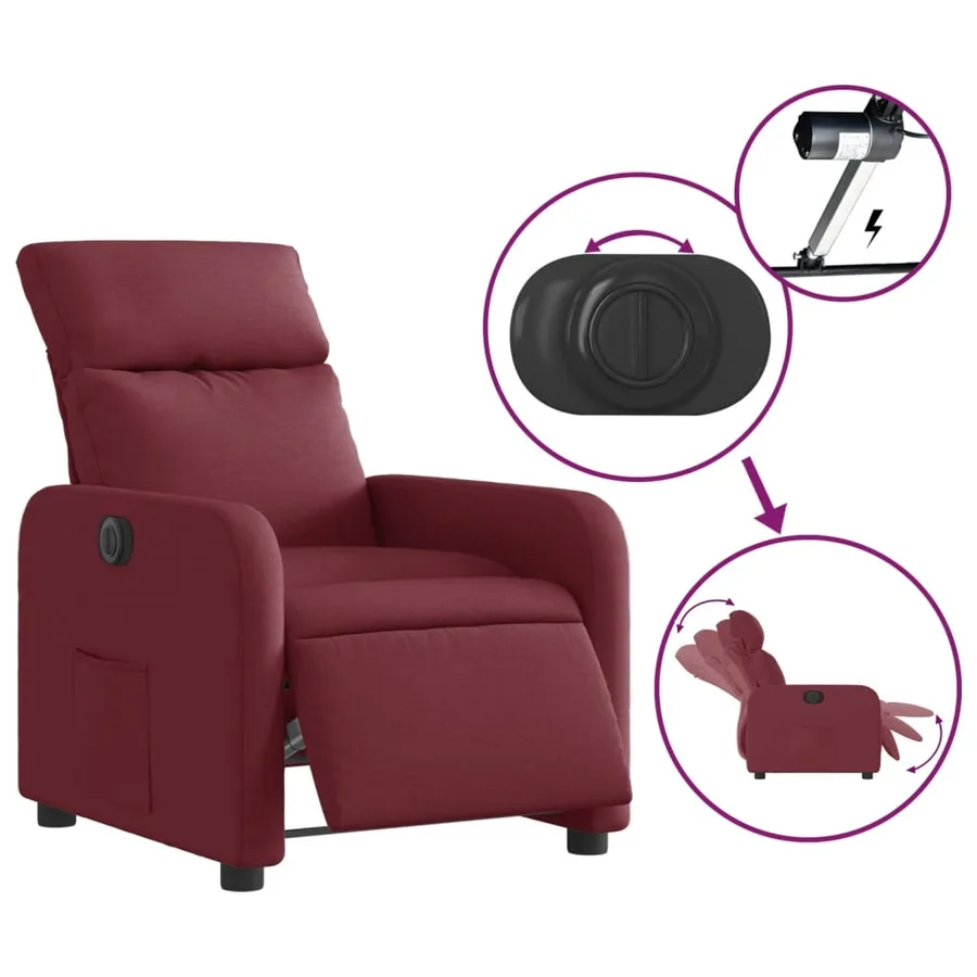 Fauteuil inclinable électrique Rouge bordeaux Tissu - 6