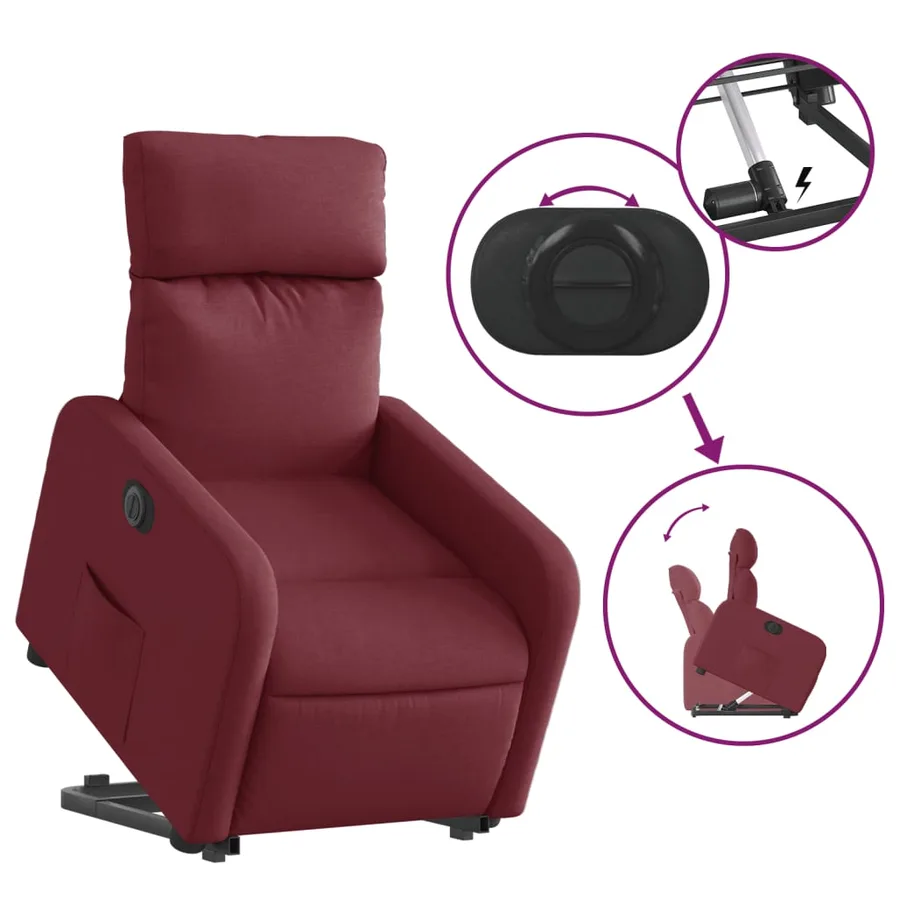 Fauteuil inclinable électrique rouge bordeaux tissu - 11