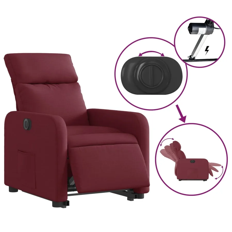 Fauteuil inclinable électrique rouge bordeaux tissu - 6