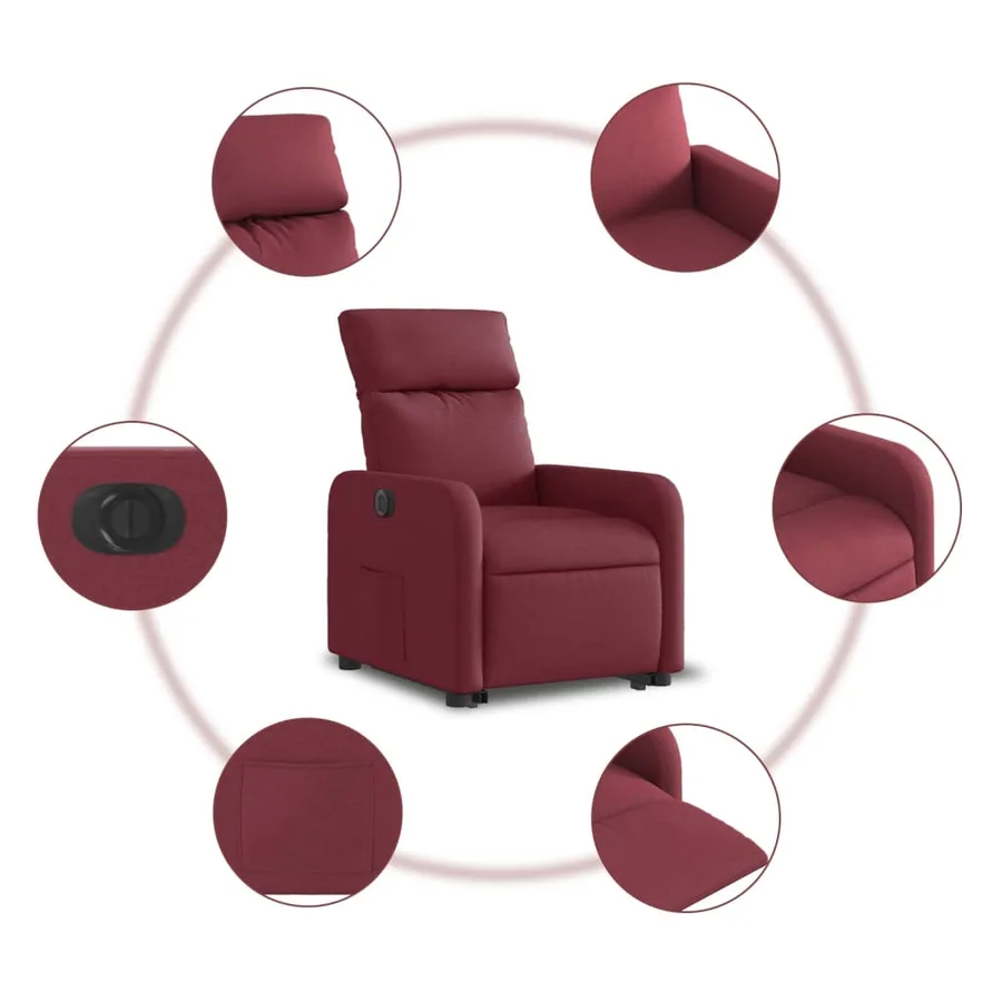 Fauteuil inclinable électrique rouge bordeaux tissu - 8