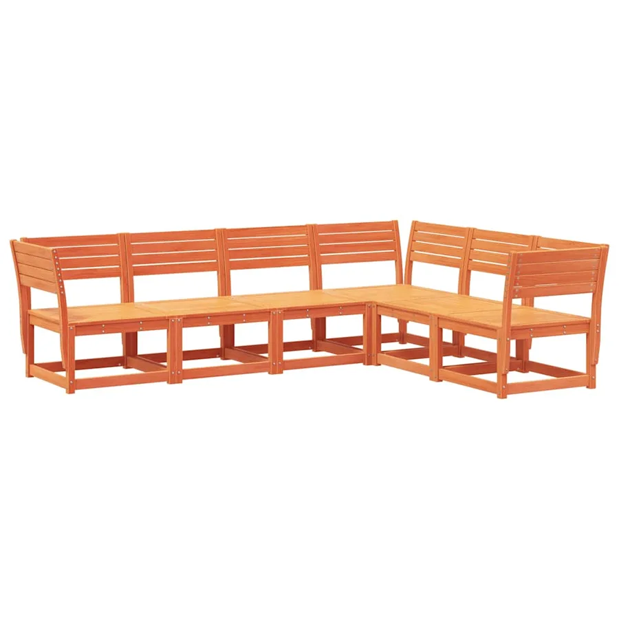 Salon de jardin 6 pcs cire marron bois de pin massif - 2