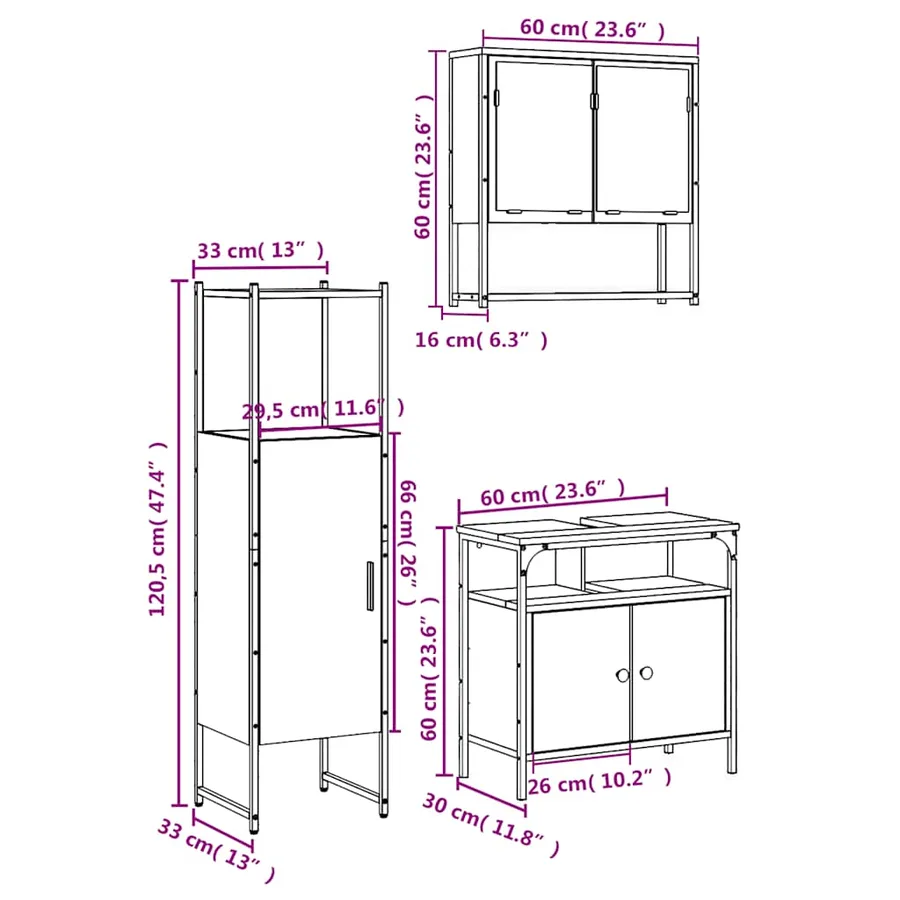Ensemble de meubles salle de bain 3 pcs noir bois d'ingénierie - 13