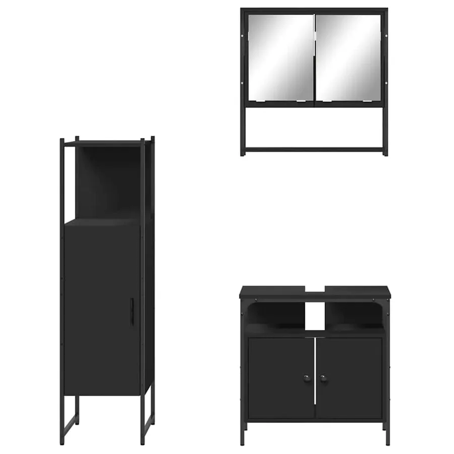 Ensemble de meubles salle de bain 3 pcs noir bois d'ingénierie - 6