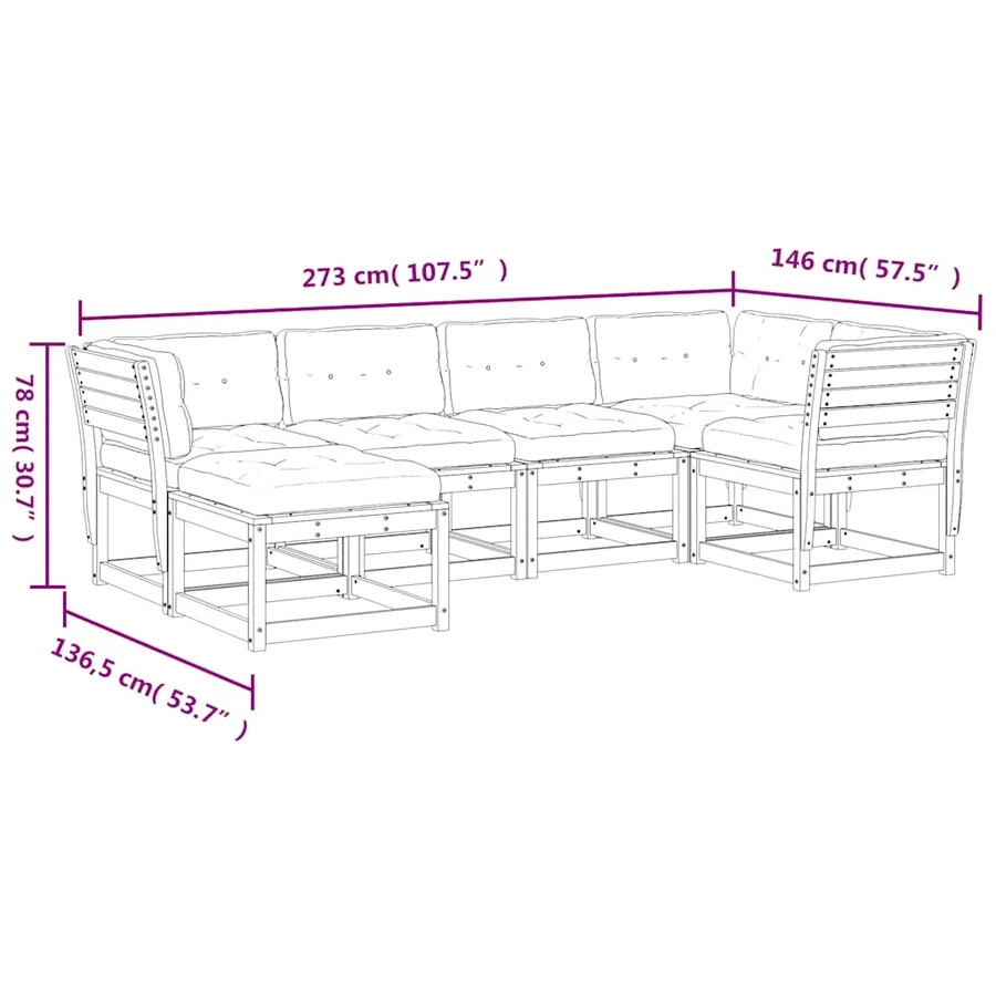 Salon de jardin 6 pcs avec coussins blanc bois massif de pin - 9